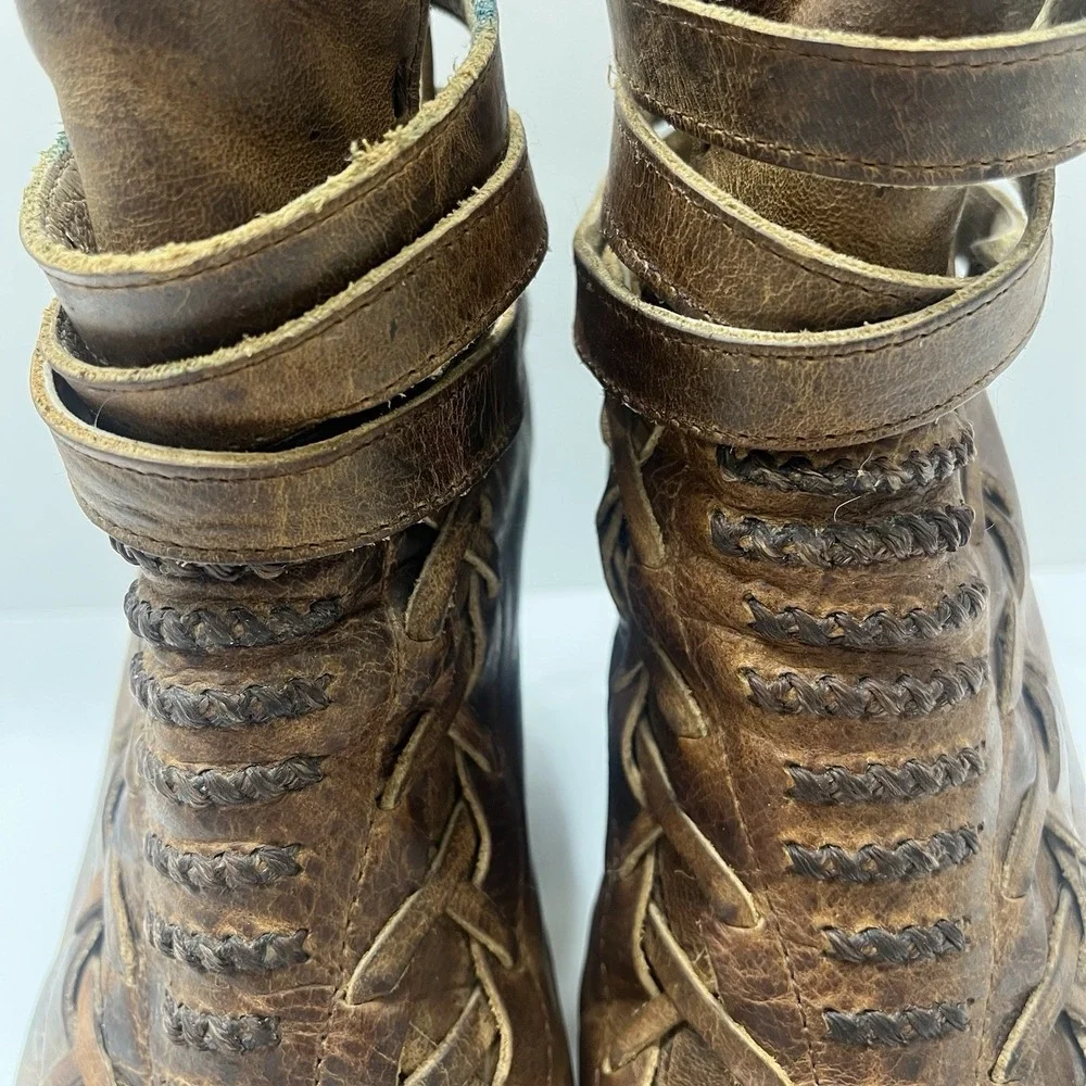 Freebird By Steven 'Eagle' Booties Distressed Brown Leather Whipstitch Buckle 9